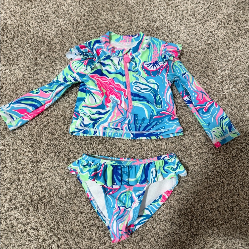 Tommy Bahama Kids Blue and Pink Swim Rashguard Set